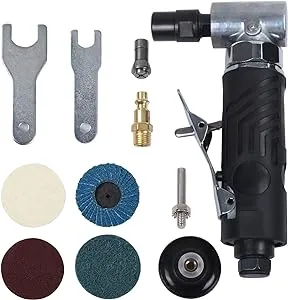 Angle Air Die Grinder 1/4 inch with 4 pcs 2" Roll Lock Sanding Discs, 90 Degree Angle Pneumatic Die Grinder