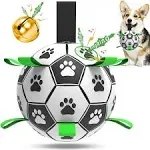 QDAN Dog Toys Soccer Ball with Straps Interactive Dog Toys for Tug of War