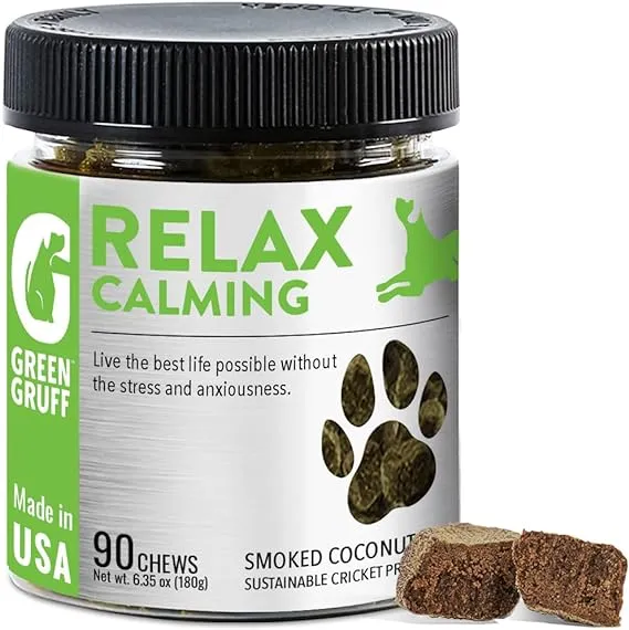 Green Gruff Calming Chews for Dogs - Organic Calming Dog Supplement - Veterinarian Approved - Dog Calming Treats to Relieve Stress, Separation, Storms, Fireworks, Travel - 90 Chews