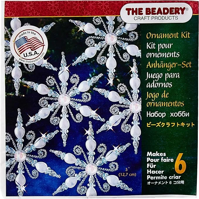 Beadery Holiday Beaded Ornament Kit Light Sapphire Snowflake Makes 6, Multi