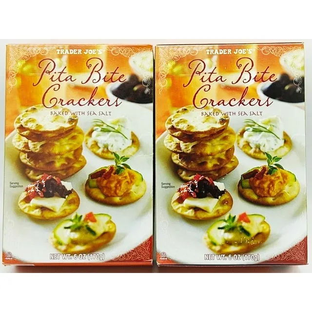 2 Packs Trader Joe's Pita Bite Crackers Naturally Baked with Sea Salt 6 oz Each