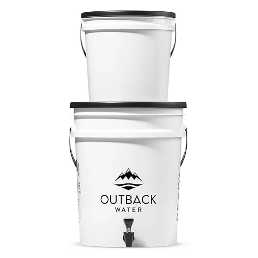 Outback Water Emergency Filtration System - 5 Gallon Bucket Water Filter - Gravity Powered, Portable, Purify Up to 24 Gallons of Potable Drinking