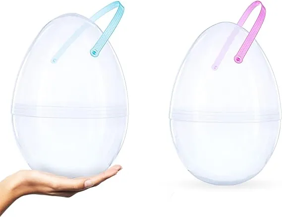 Set of 2 Transparent Jumbo Size Plastic Easter Eggs with Handles 10 Inches