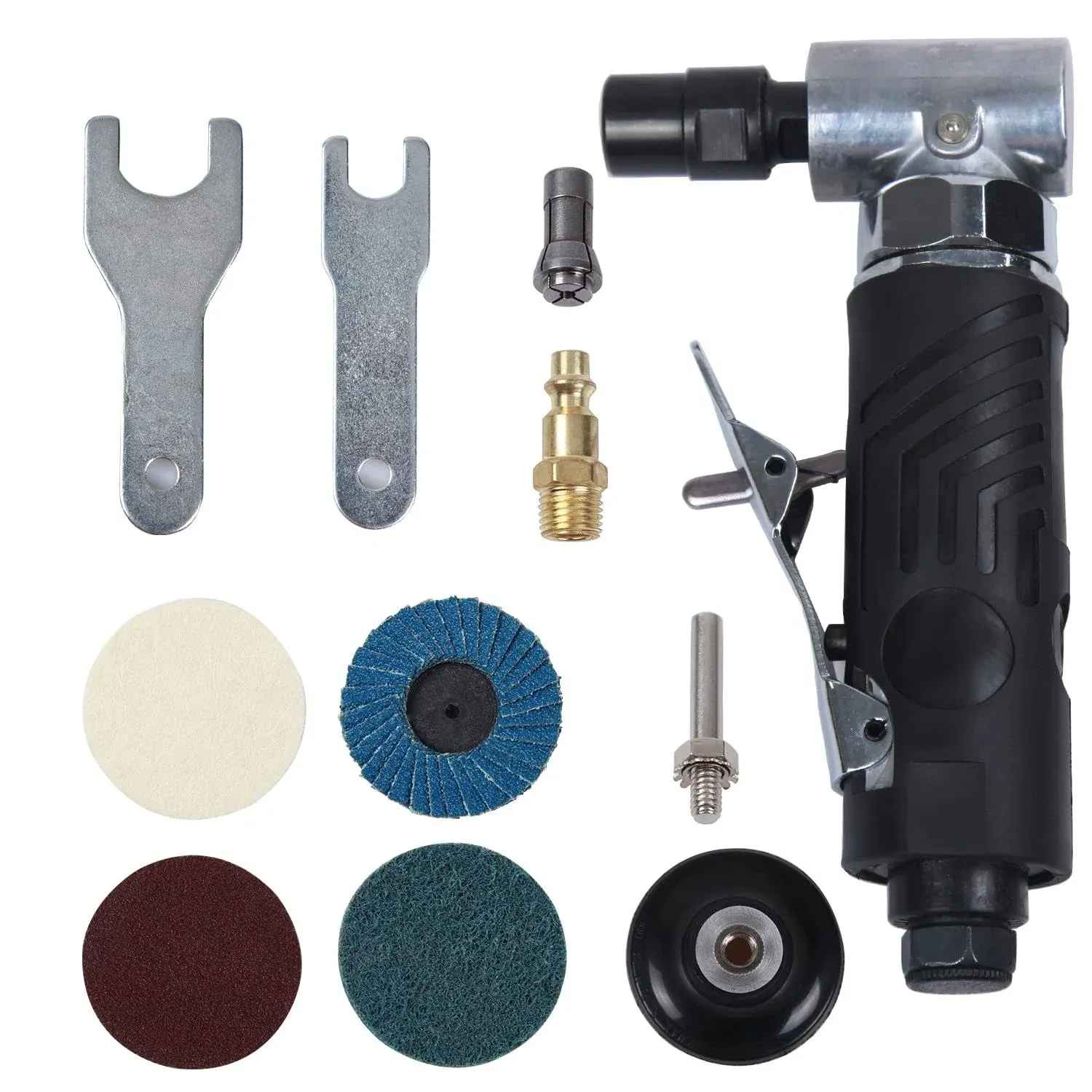 Angle Air Die Grinder 1/4 inch with 4 pcs 2" Roll Lock Sanding Discs, 90 Degree Angle Pneumatic Die Grinder