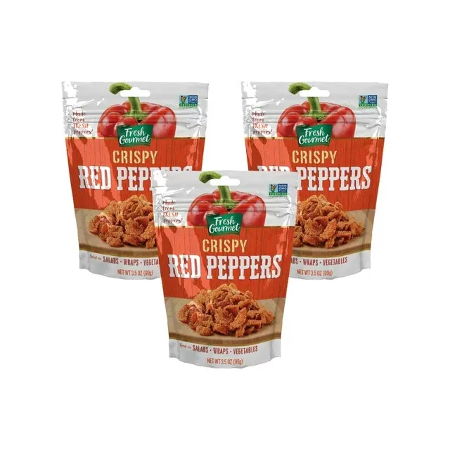 Fresh Gourmet Crispy Red Peppers Crunchy Snack and Salad Topper 3.5 Ounce (Pack of 3)