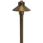 Volt Flat Hat 12V Brass Path Light (5" Shade, 25" Tall) with LED Bulb