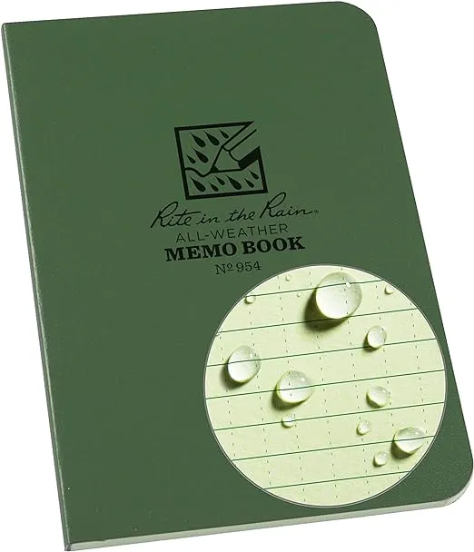 Rite in the Rain Weatherproof Soft Cover Pocket Notebook, 3 1/2" x 5", Green Cover, Universal Pattern (No. 954)
