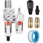 NANPU 1/4" NPT Compressed Air Filter Regulator Lubricator Combo Water/Oil Trap Separator - Gauge(0-150 psi), Poly Bowl, Semi-Auto Drain, Bracket - 3 in 1 Two Unit