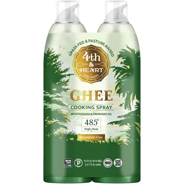 4th & Heart Original Ghee Oil Cooking Spray, 7 Ounce, 2 Pack, Non-Stick High Heat Blend of Grass-Fed Ghee, Avocado, and Grapeseed Oils