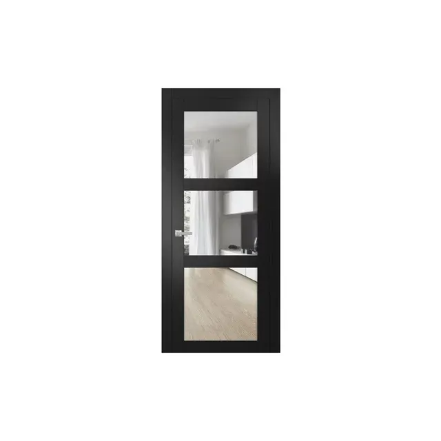 Lucia 2555 Matte Black, Solid French Doors with Clear Glass - 18 inch x 96 inch ...