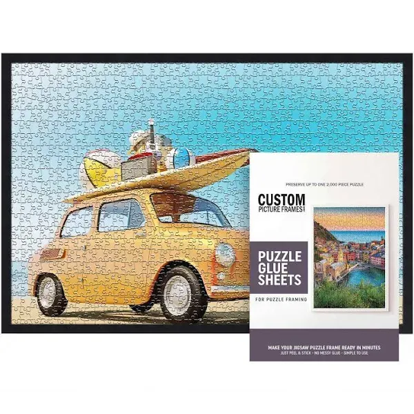 19.75x26.75 Puzzle Frame Kit with Glue Sheets | Black Mid Century Picture Frame | Real Wood with UV Resistant, Size: 19.75x26.75 Puzzle Size