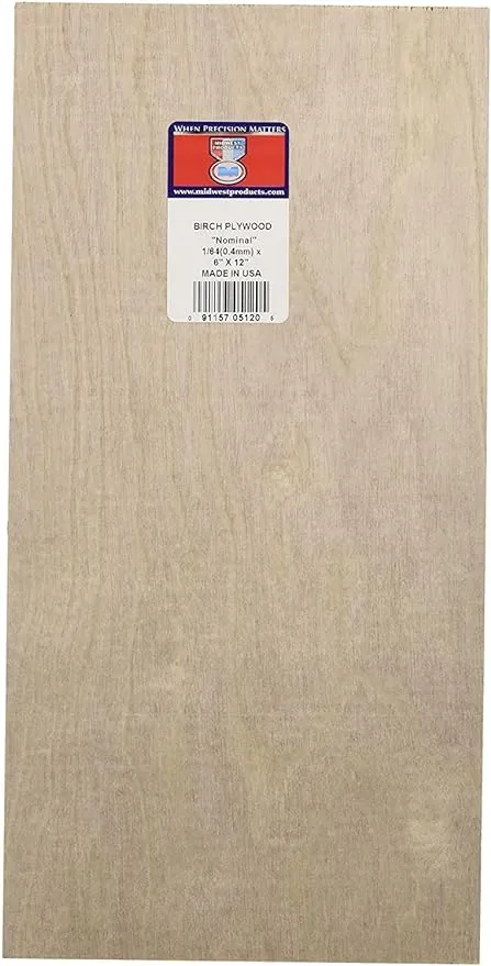 Midwest Products 5120 Birch Plywood 1/64 x 6 x 12-In.