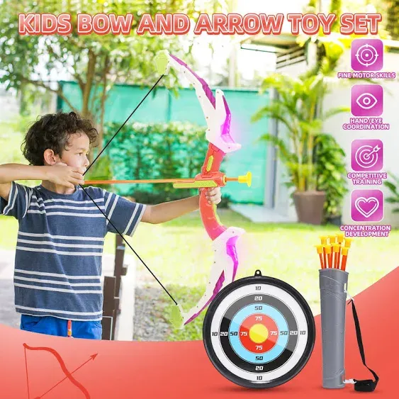 Bow and Arrow for Kids, Kids Archery Set with Light-up LED, Target &amp; Quiver, ...