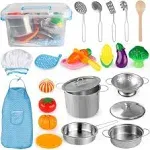 D-FantiX Play Kitchen Accessories, Kids Pots and Pans Playset with Mini... 