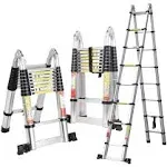 Telescoping Ladder, Aluminum Collapsible Ladder w/Non-Slip Feet, Lightweight ...