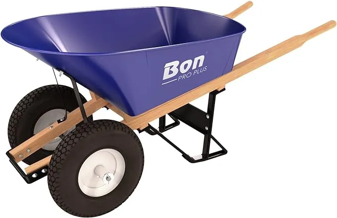 Bon 11-676 Double Knobby Tire Steel Wheel Barrow - 6 Cu ft Tray - Wood Handle