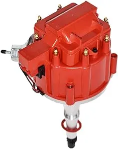 A-Team Performance - HEI Complete Distributor 65K Coil - Compatible with SBC/BBC Chevy AMC Jeep V8 304 360 390 401 One Wire Installation Red Cap