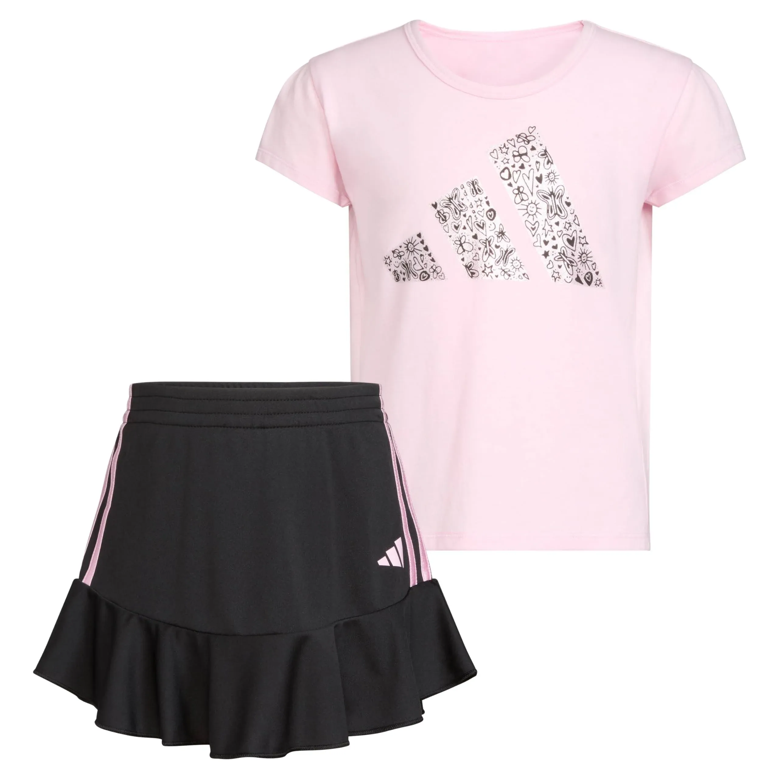 Toddler Girl adidas Graphic Doodle Logo Tee & Ruffled Skort Set