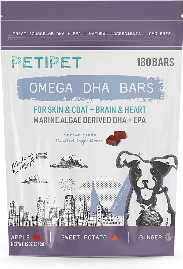 Petipet Omega DHA Bars Alaskan Salmon Oil Dog Supplement, 180 Count