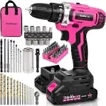 ThinkLearn Pink Cordless Drill Set, 20V Lithium-Ion Power Drill Set for Women with 67pcs Drill Driver Bits, 3/8 inchKeyless Chuck, 25+1 Position