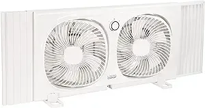 9&#034; Twin Window Fan W/ Rotating Fan Heads Bug Screen Portable White Design New