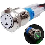 Twidec/16mm Raised Speaker Horn Momentary Push Button Switch 5/8" Mounting Hole 12V Green LED Light Silver Stainless Steel Shell 1NO 1NC SPDT with