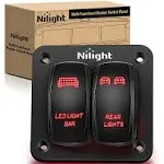 Nilight 2 Gang Rocker Switch Panel LED Light Bar Switch Rear Lights Switch 12 24V DC Red Switches 5Pin ON Off Pre Wired Toggle Switch Panel for Cars ATVs UTVs,2 Years Warranty