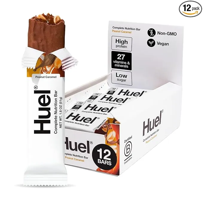 Huel Complete Nutrition Vegan Protein Bars | Dark Chocolate Raspberry | 13g Protein, 27 Vitamins and Minerals, 2g Sugar, Non-GMO, 100% Plant Based Snack | 12 Pack