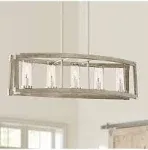 Possini Euro Design Wood Brushed Nickel Linear Pendant Chandelier 32 3/4" Wide Modern 5-Light Fixture Kitchen Island Dining Room