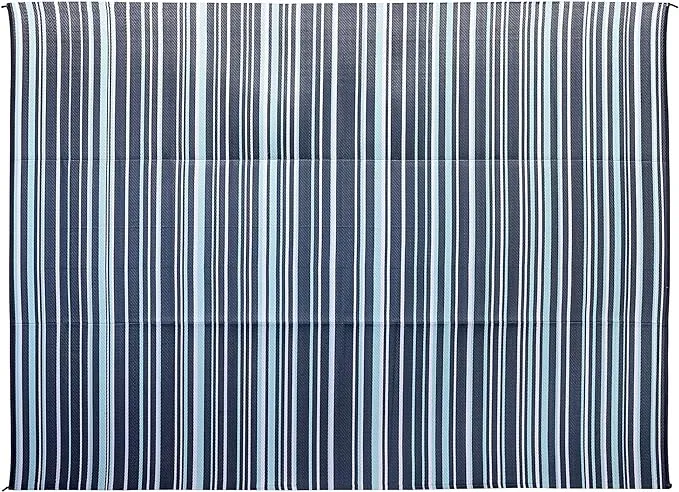 Camco Outdoor Rug | Features Reversible Blue & White Pattern | Made of Lightweight Breathable Material | Measures 9’ x 12’ & Folds for RV Storage and Organization (42865)