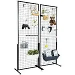 Bentism 2' x 5.6' Grid Wall Panels Tower, 2 Packs Wire Gridwall Display Racks with T-Base Floorstanding, Double Side Gridwall Panels for Art Craft