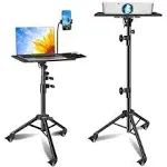 Projector Stand with Wheels, Laptop Tripod Stand from 29" to 69" with Mouse Tray, Adjustable Height DJ Racks Stand with Gooseneck Phone Holder, for Office, Home, Stage, Studio, 1 Pack Black