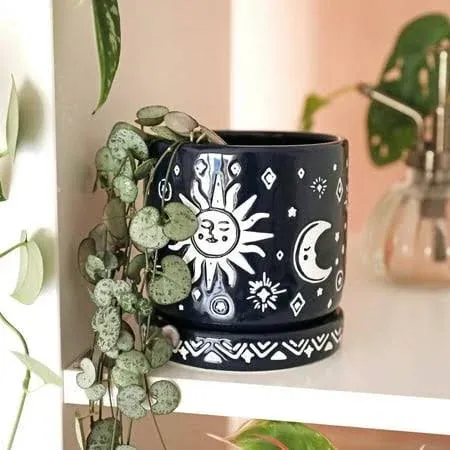 Midnight Sun & Moon Phases Planter | Indoor Planter | Planter for Succulents ...