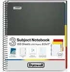 Dunwell 3-Subject Notebook College Ruled 8.5 x 11 (Blue) - 150 Sheets/300 Pages, Spiral Notebook 8.5x11 with Tabs, Movable Dividers, Pockets, Front/Back Plastic Covers, Multi Subject Notebook