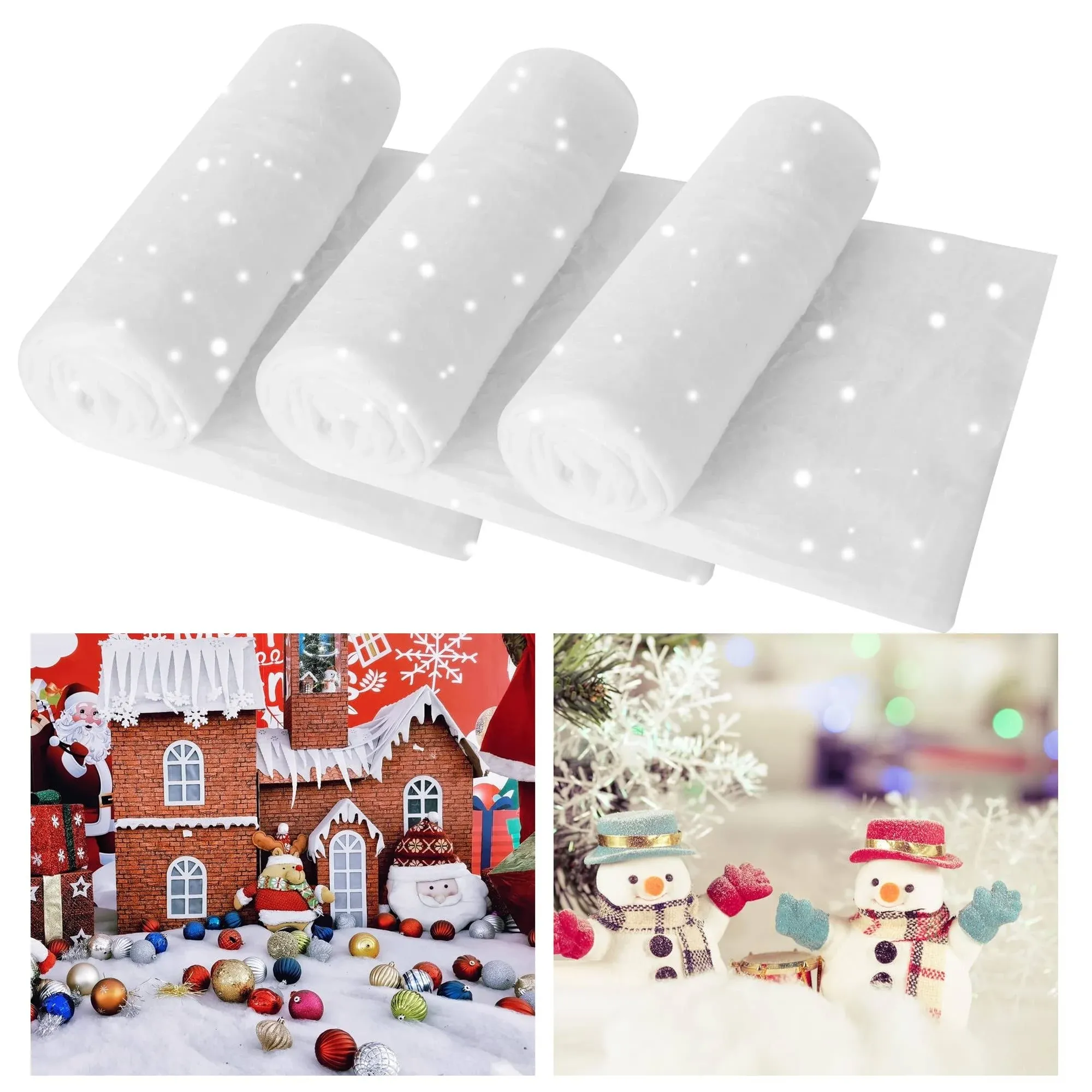 HANKRSSTOP 3 Pack Snow Blanket Roll Fake Snow Blankets for Christmas Decorations,Artificial Snow Carpet Thick Soft and Fake Snow