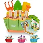 Blue Kids Gardening Tools - Includes Sturdy Tote Bag, Watering Can, Gloves, Shovels, Rake, and Delightful Children's Book - Kids Garden Tool Set -Easter Gifts for Toddler Age on up.