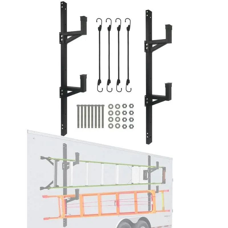 Adjustable Steel Trailer Ladder Rack, Fit for Enclosed Trailer Exterior Side Wall & Universal Trailer Side Mount & Wall Side Mount of Tool Room with 661 LBS Capacity, Carry 1 or 2 Ladders