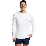 Speedo Men's Easy Swim Tee, Long Sleeve White Large