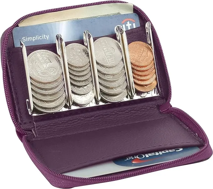 Leather looking Wallet with Metal Coin Sorter Trusty Coin Pouch Pocket Purse Or Car For Quick Change (purple)