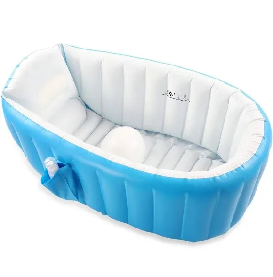 Inflatable Baby Bathtub, Portable Infant Toddler Bathing Tub, Non Slip Travel Bathtub Mini Air Swimming Pool, Foldable Shower Basin for Newborn, Blue