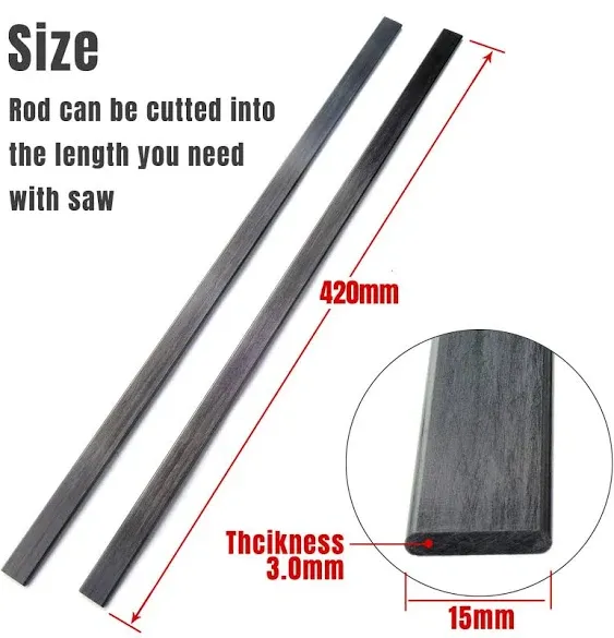 2pcs 3x15mm Length 420mm Flat Carbon Fiber Bars,Pultruded Carbon Fiber Strips