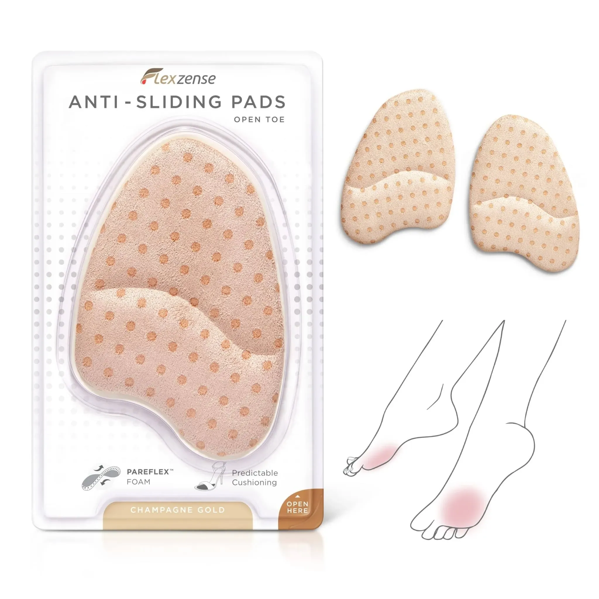  Anti-Sliding Pads Open Toe | Maximum Cushioning and Reduce Foot Slip | 1 Gold