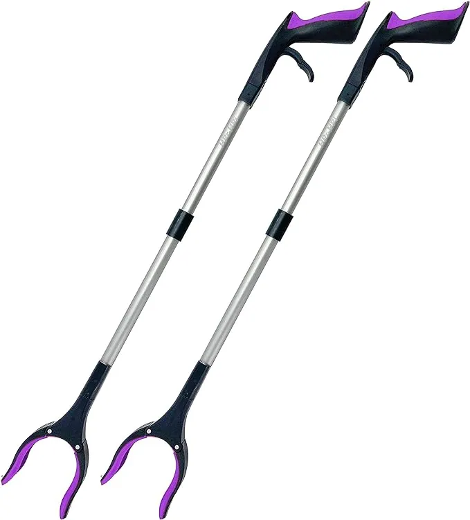 2-Pack Reacher Grabber Tool, Foldable Trash Picker Grabber, Trash Gripper, Garden Nabber, Litter Picker, Extended Grabber（Purple/Purple)