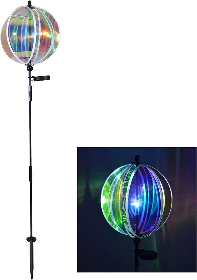 Iridescent 11" Gazing Ball Spinner with Solar Light