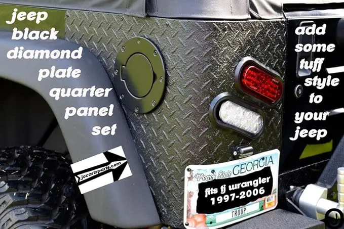 Fits Jeep Tj Wrangler Black 2 Pc Diamond Plate Rear Body Armor Corner Guard Kit