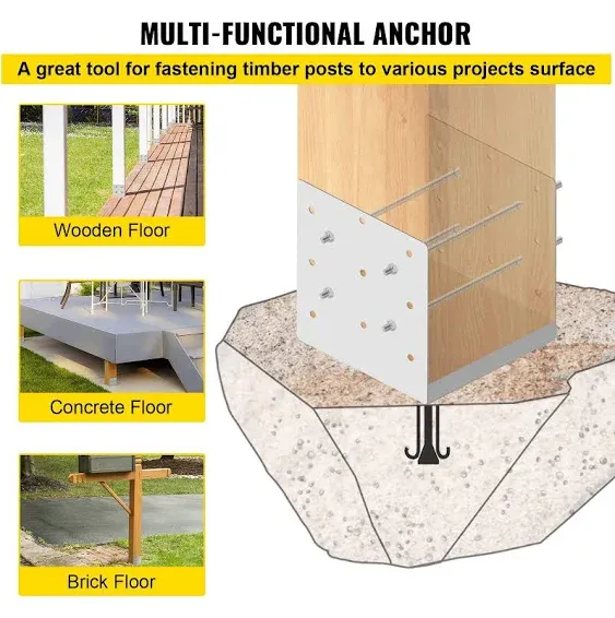 VEVOR Standoff Post Base 6x6 inch Adjustable Post Base 5 PCS Post Mender Offers Moisture Protection Adjustable Post Anchor with Fibre Drawing Surface and Full Set of Accessories for Rough Size Lumber