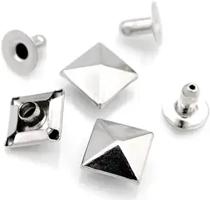 CRAFTMEMORE 100pcs Spike Rivet Pyramid Rapid Rivet Studs Glam Rock Biker Nailheads Leathercraft Decorations (7 MM, Silver)