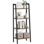 VASAGLE Ladder Shelf, 4-Tier Bookshelf, Storage Rack, Bookcase with Steel Frame, for Living Room, Home Office, Kitchen, Bedroom, Industrial Style, Rustic Brown and Black ULLS144B01