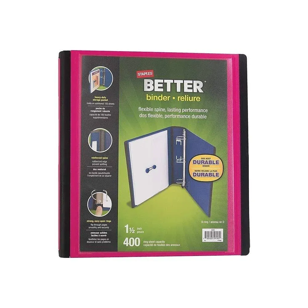 Staples 651746 1.5" 3-Ring Better Binder Pink (13569-cc)