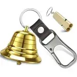 NedFoss 2" Loud Bear Bell with Whistle Set for Hikers, 3 in 1 Hiking Gear Solid Brass Bear Bells with Silencer, Emergency Whistle and Carabiner